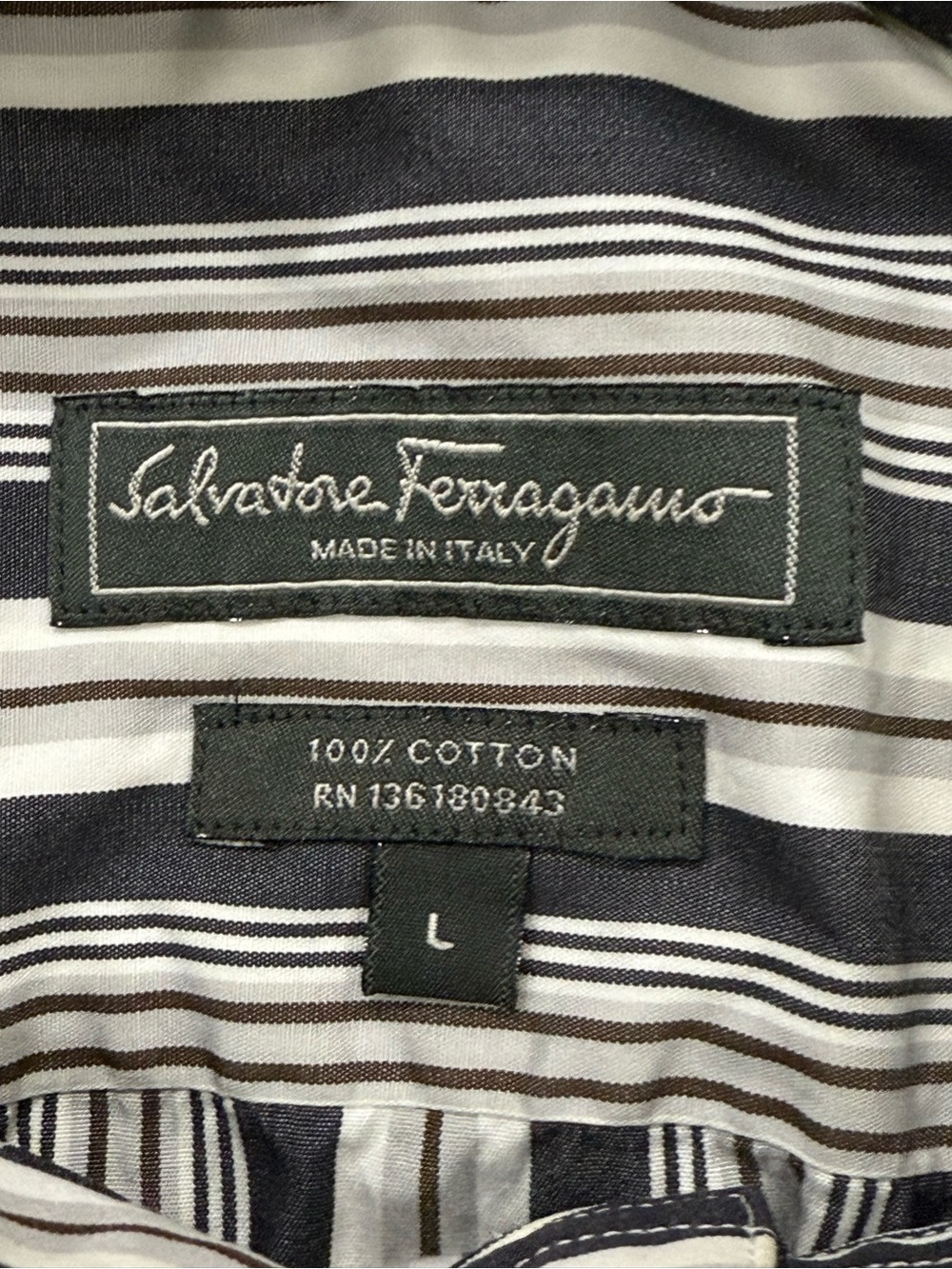 Salvatore Ferragamo Black and White Vertical Stripe Dress Shirt - Picture 6 of 6